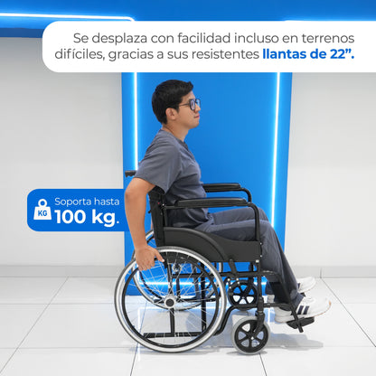 Silla de Ruedas Manual S100B para Adulto con Reposapiés Desmontables y Freno | Hasta 100 kg Handy