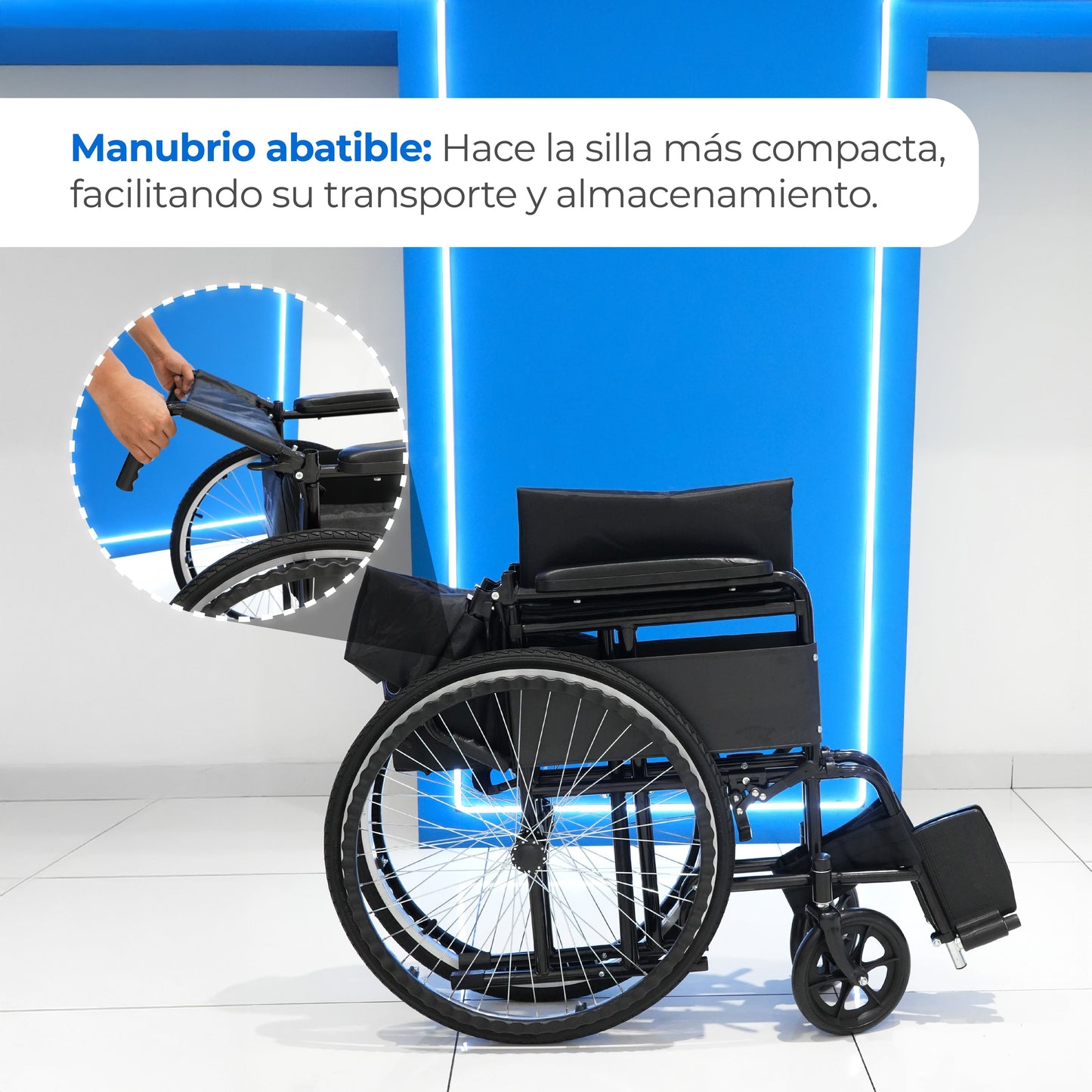 Silla de Ruedas Neumática Básica S150N de Acero Resistente y Freno de Seguridad Handy