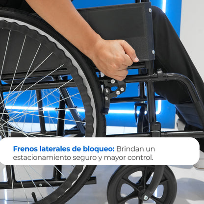 Silla de Ruedas Neumática Básica S150N de Acero Resistente y Freno de Seguridad Handy