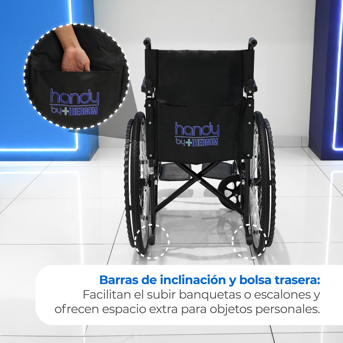 Silla de Ruedas Neumática Básica S150N de Acero Resistente y Freno de Seguridad Handy