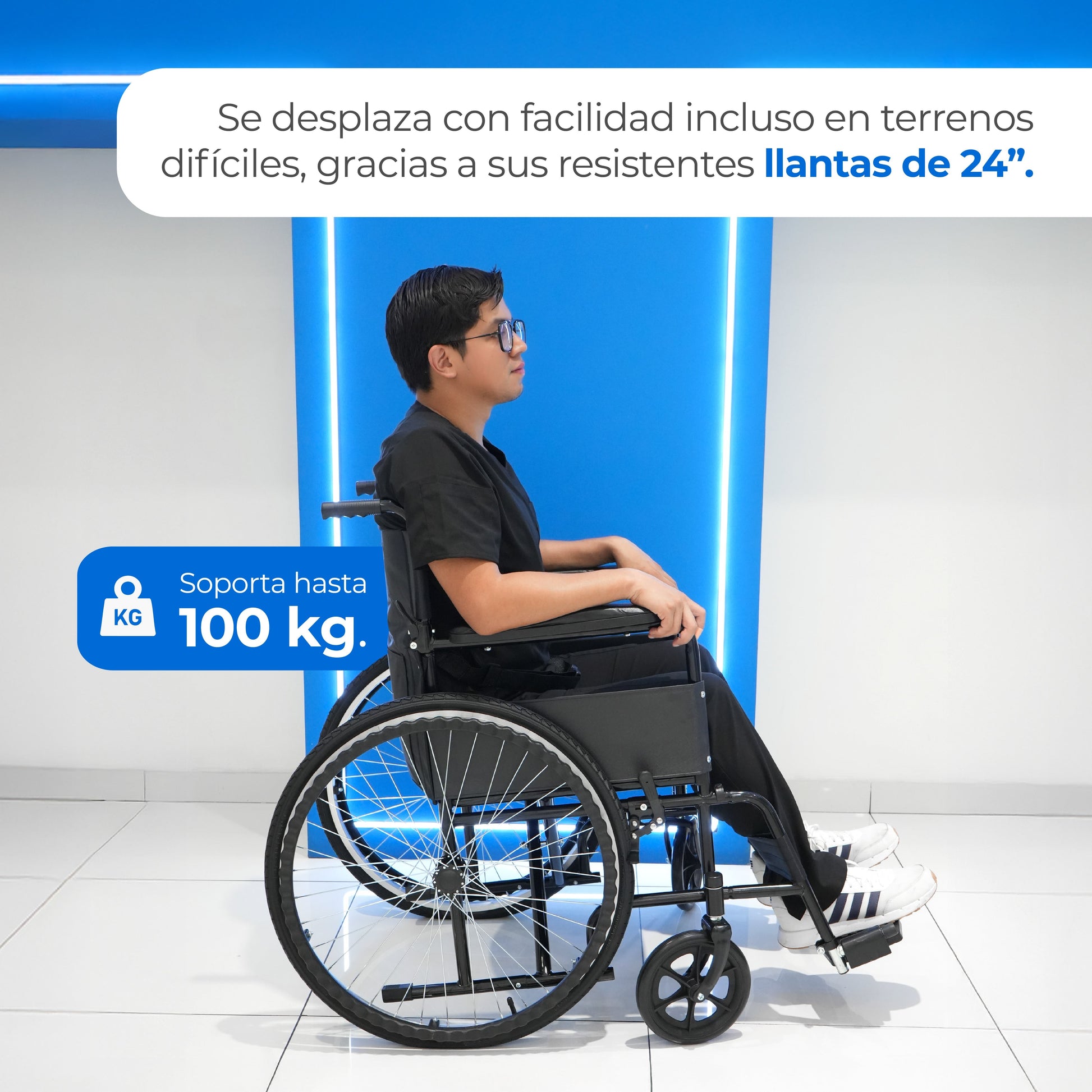 Silla de Ruedas Neumática Básica S150N de Acero Resistente y Freno de Seguridad Handy