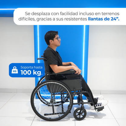 Silla de Ruedas Neumática Básica S150N de Acero Resistente y Freno de Seguridad Handy
