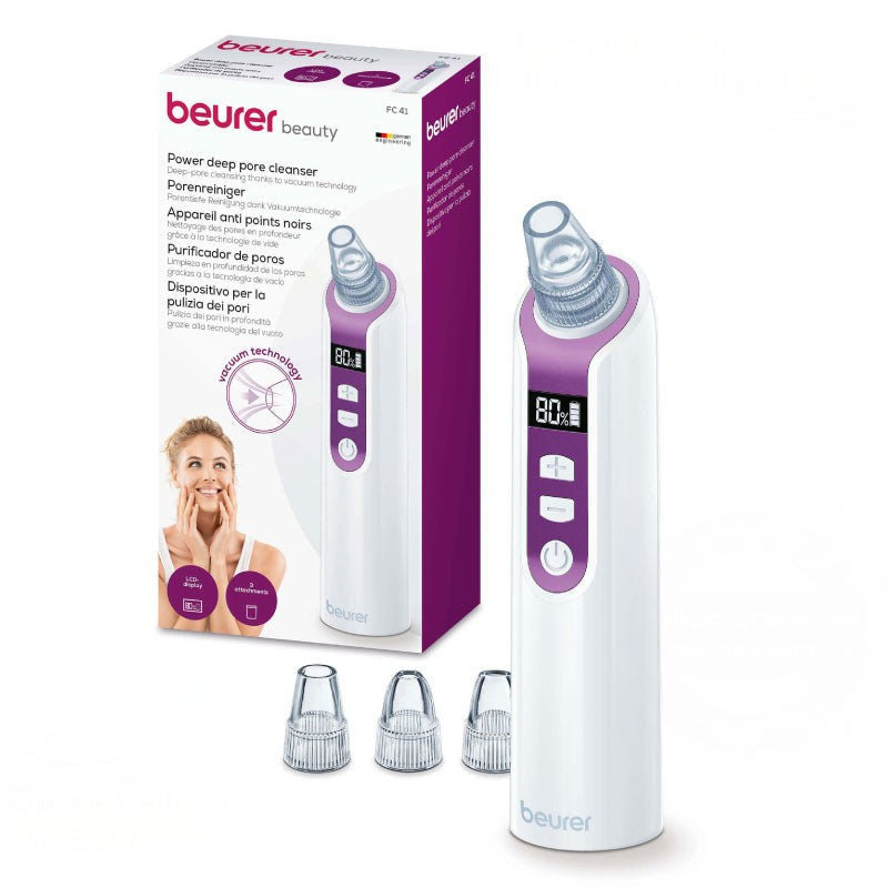 Succionador de espinillas y puntos negros para una limpieza profunda del rostro, recargable y accesorios incluidos FC41 Beurer