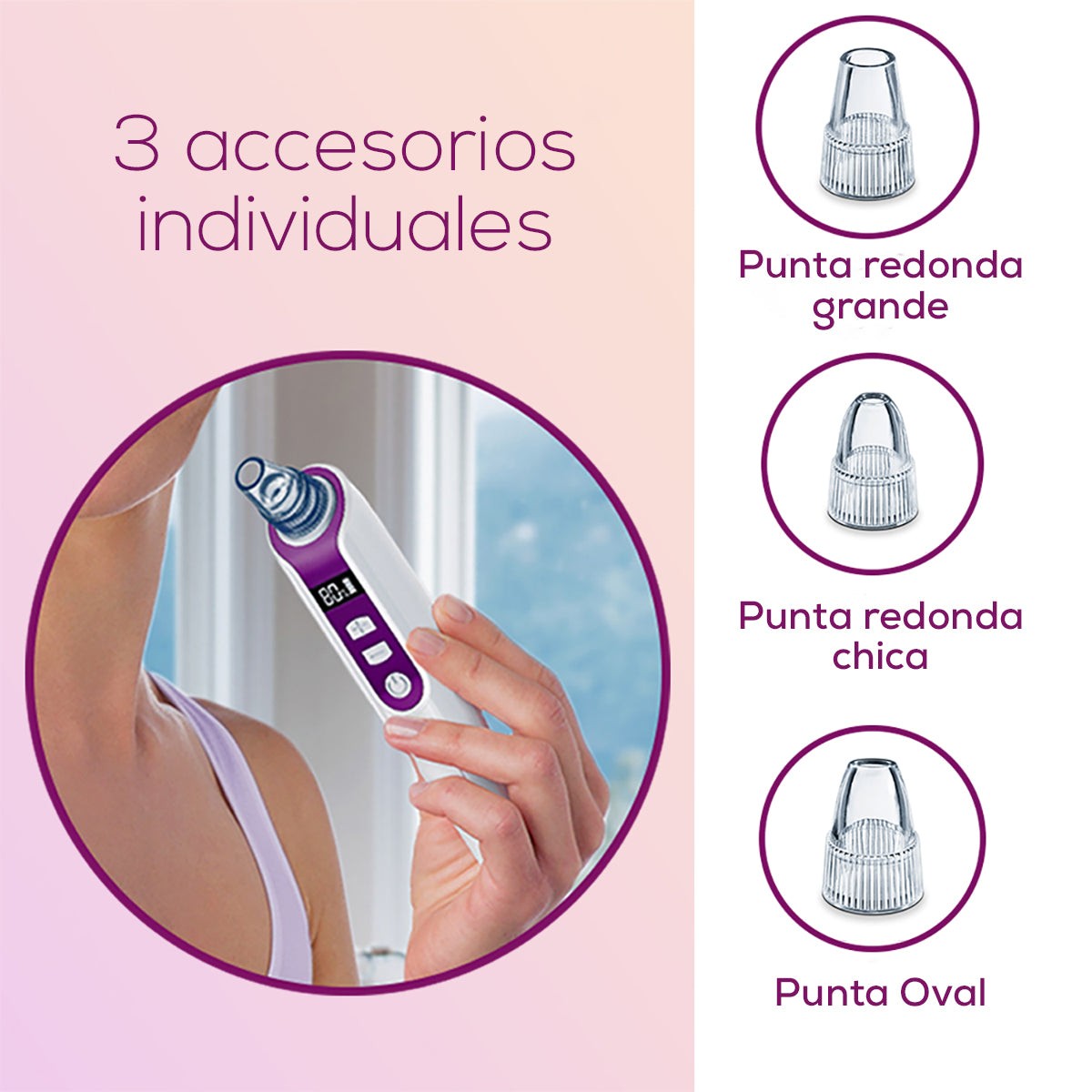 Succionador de espinillas y puntos negros para una limpieza profunda del rostro, recargable y accesorios incluidos FC41 Beurer