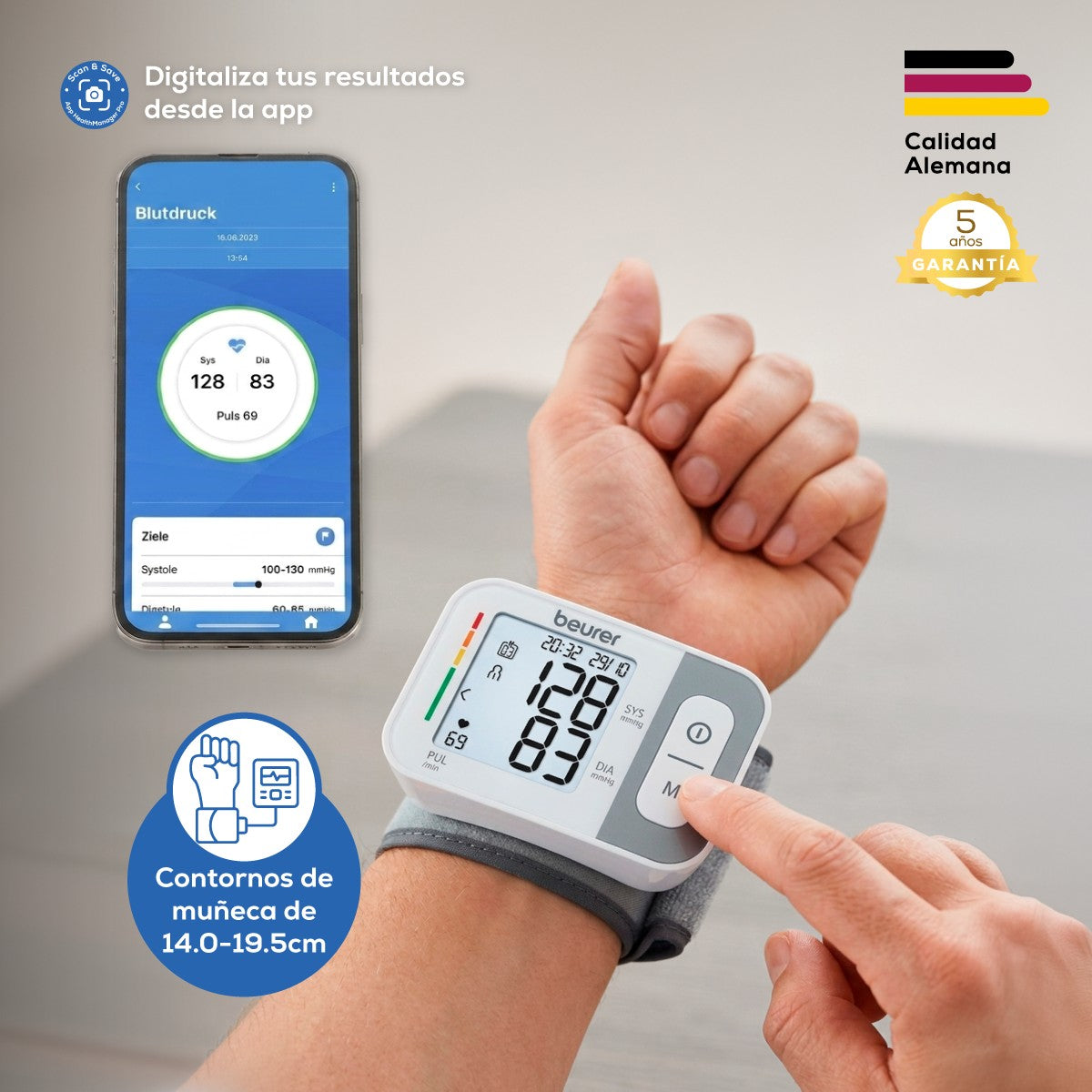 Tensiómetro Digital de Muñeca | Medición de Presión y Pulso Beurer