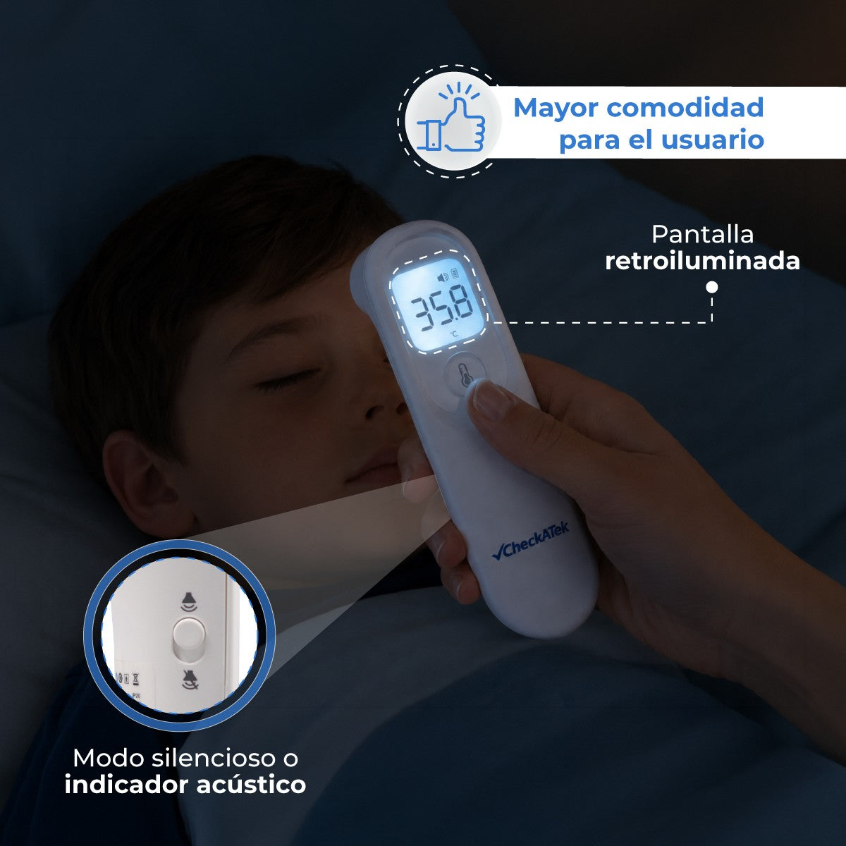 Termómetro sin contacto infrarrojo digital con pantalla retroiluminada Marca Checkatek